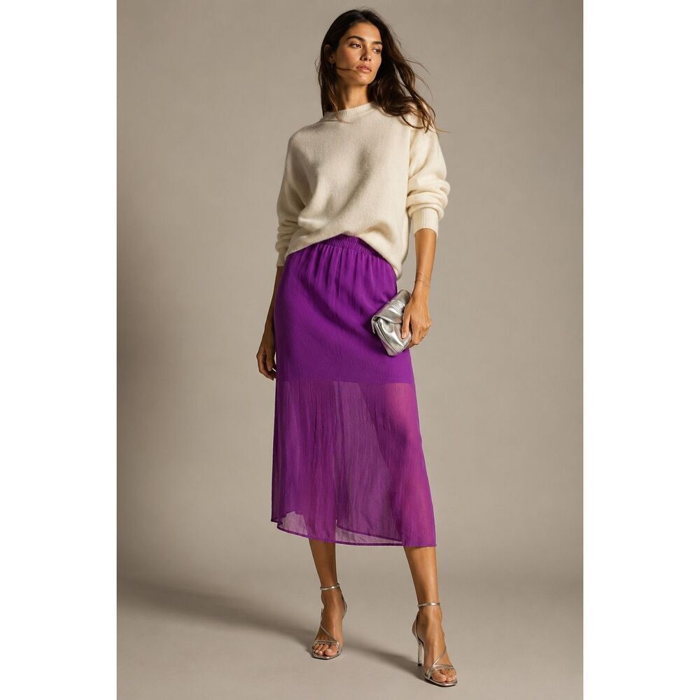 NWT J.Crew Gwyneth Purple Cupro Chiffon Midi Slip Skirt M